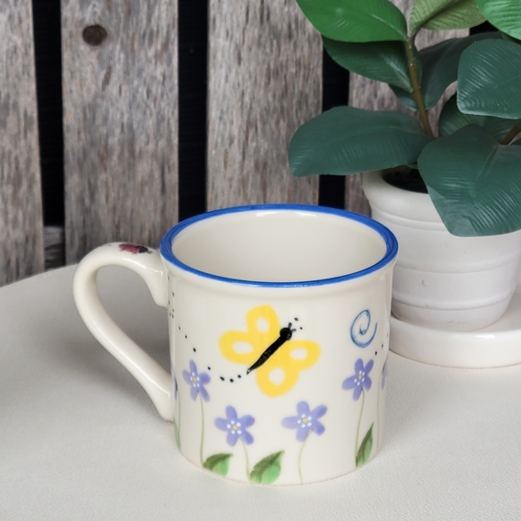 Hartstone Butterfly Ladybug Floral Dragonfly Ceramic Blue Rim Mug - Picture 3 of 7